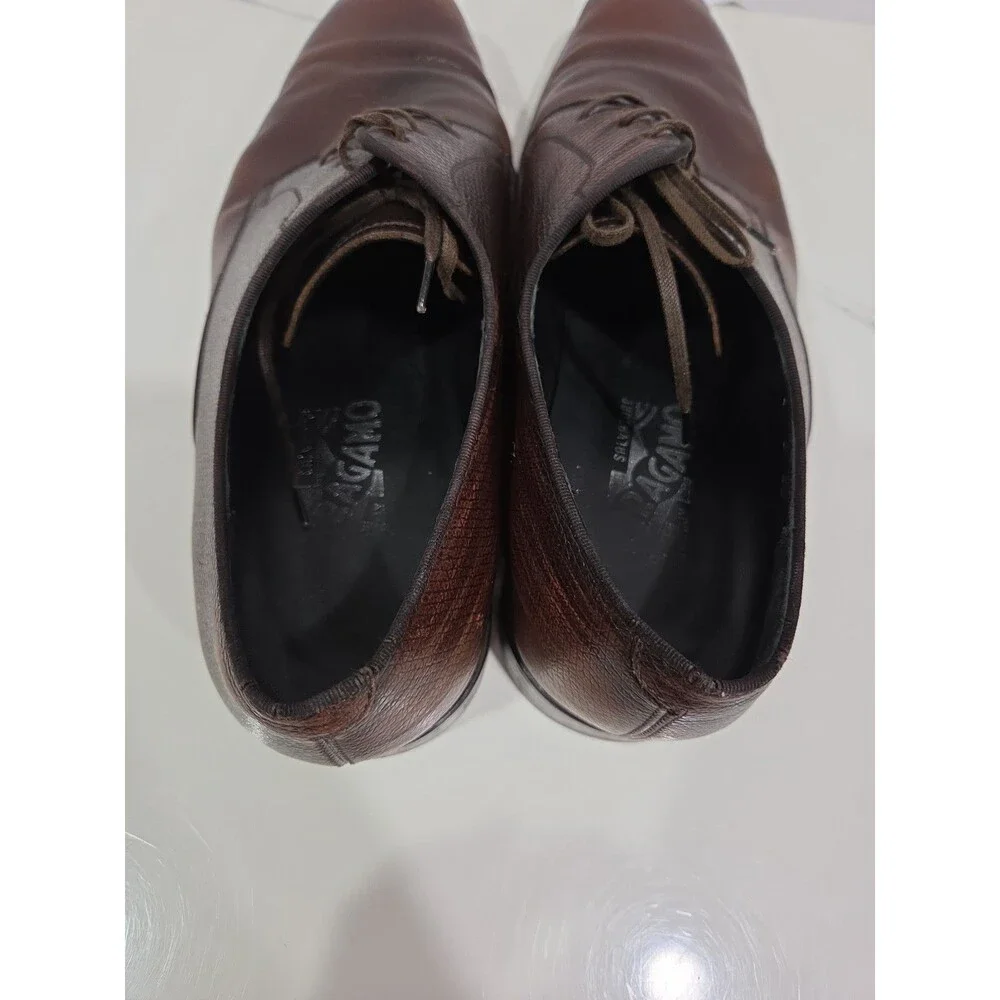 Salvatore Ferragamo Studio Brown Pebbled Leather Oxford Lace-Up Shoes 9 SB7